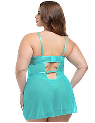 Alternate back view of KRISLYN EMBROIDERED UNDERWIRE PLUS SIZE BABYDOLL AND G-STRING