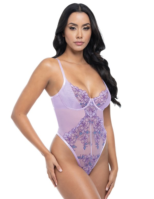 LAVENDER EMBROIDERED TEDDY ALT2 view Color: LV