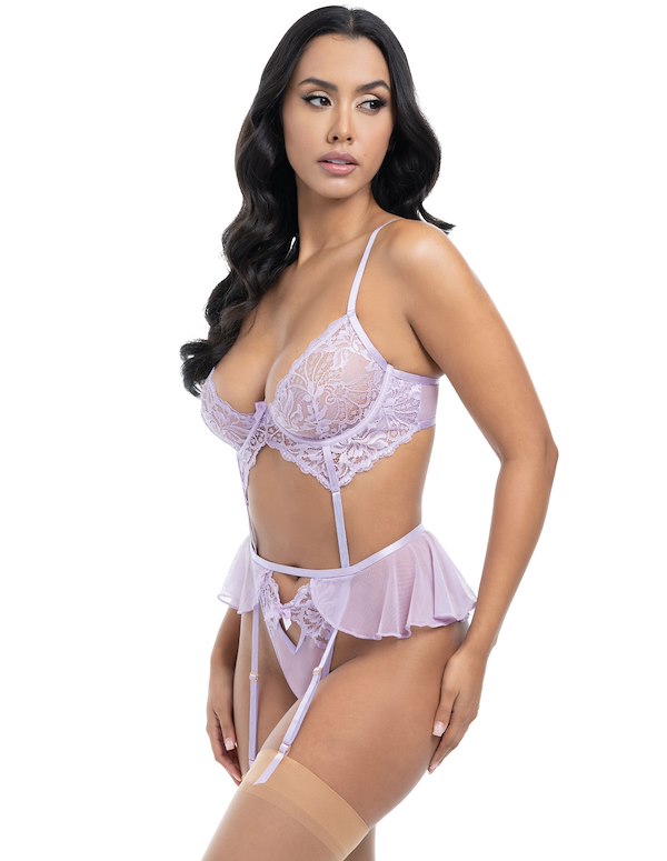 MILANA 2PC BRA WITH ATTACHED GARTERS AND FLUTTER PANTY ALT2 view Color: LV