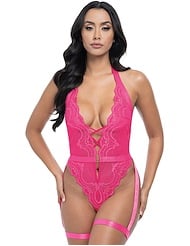 Front view of KAHLIA SOFT CUP TEDDY WITH GARTER STAYS