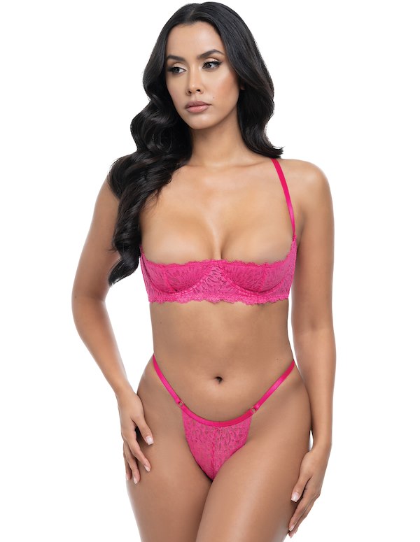 Kara Open Shelf Bra And Crotchless Panty ALT3 view Color: HP