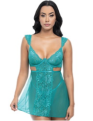 Front view of FARAH BABYDOLL WITH CUT OUT DETAILS