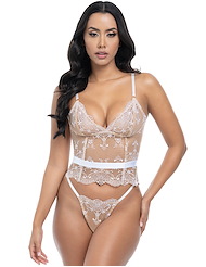 Front view of MARIELLI EMBROIDERED BONED BUSTIER AND G-STRING