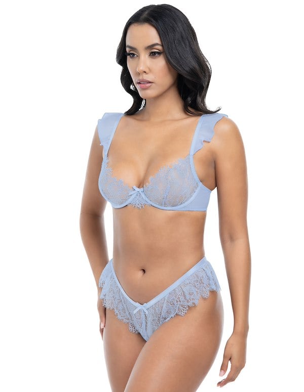 Jessie Bra Top With Cap Sleeve And Ruffle Panty Set ALT2 view Color: LB