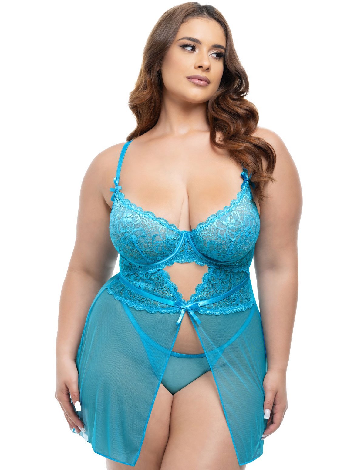 alternate image for Emma Plus Size Babydoll With Bow Detail And G-String