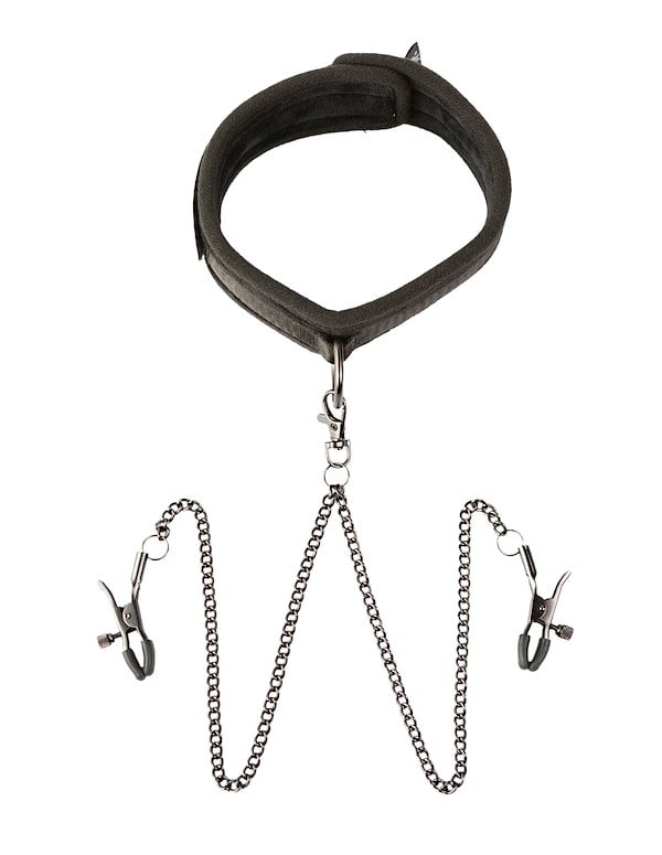 Sei Mio - Twin Tweaks - Velvet Collar With Nipple Clamps default view Color: BK