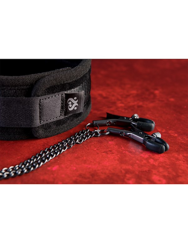 SEI MIO - TWIN TWEAKS - VLEVET COLLAR WITH NIPPLE CLAMPS ALT8 view Color: BK