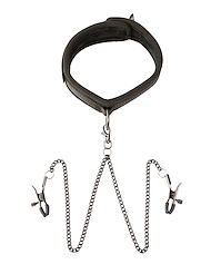 Front view of SEI MIO - TWIN TWEAKS - VELVET COLLAR WITH NIPPLE CLAMPS