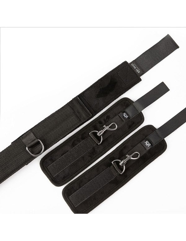 Sei Mio - Spread The Love - Ankle Spreader Bar With Wrist Cuffs ALT1 view Color: BK