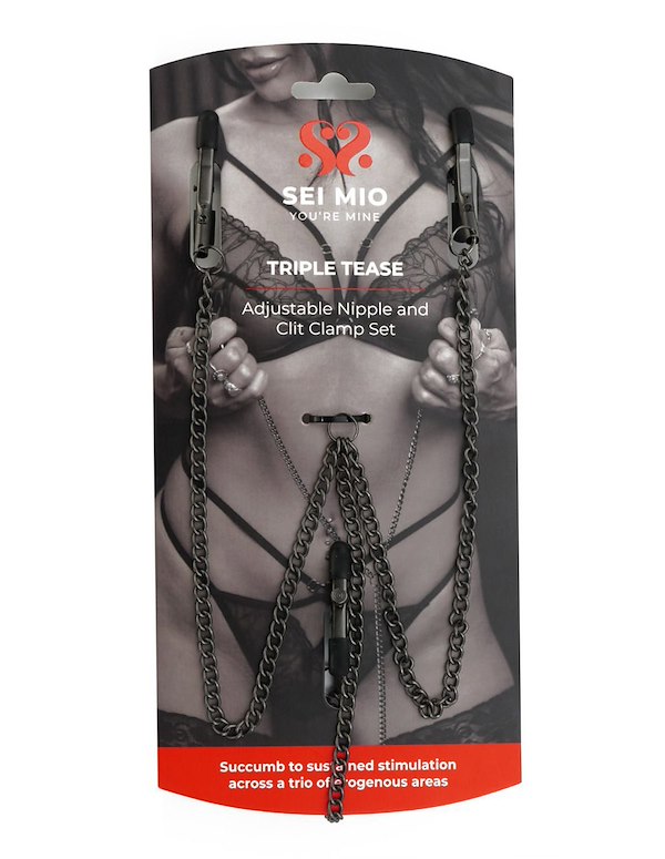 SEI MIO - TRIPLE TEASE - ADJUSTABLE NIPPLE AND CLIT CLAMP SET ALT2 view Color: BK