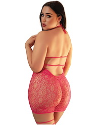 Alternate back view of KILLER LEGS NET PLUS SIZE DRESS WITH GARTER STRAPS