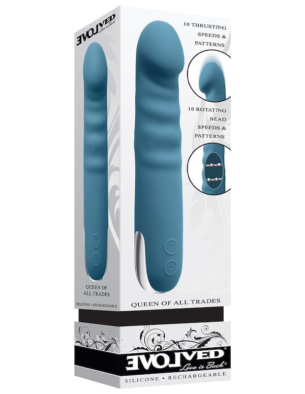 Queen Of All Trades Thrusting Vibrator With Beads ALT2 view Color: BL