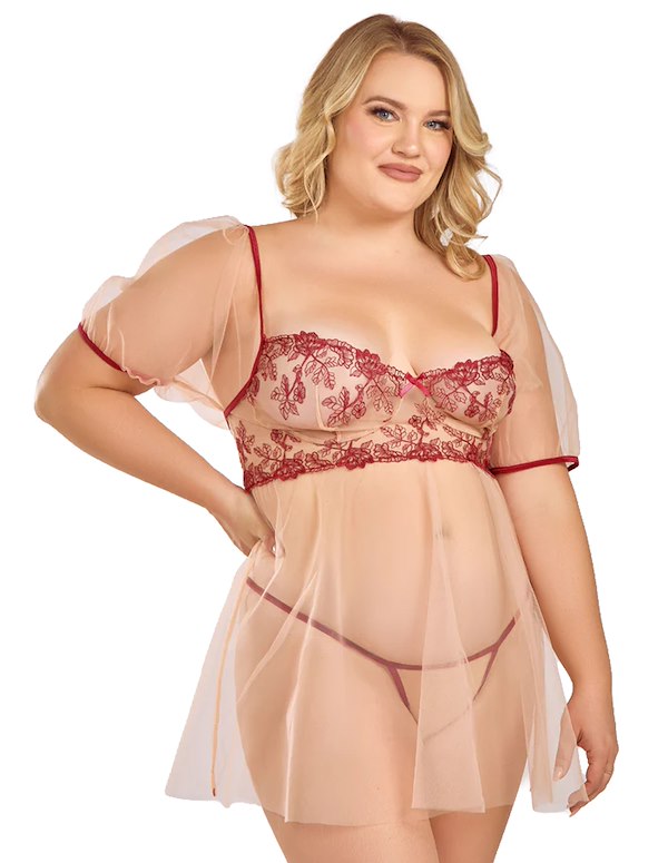 MARIBELLE PLUS SIZE BABYDOLL ALT2 view Color: RD