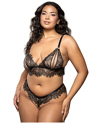 Front view of CHANDRA SHIMMER LACE PLUS SIZE BRALETTE AND PANTY WITH PEARL DETAIL