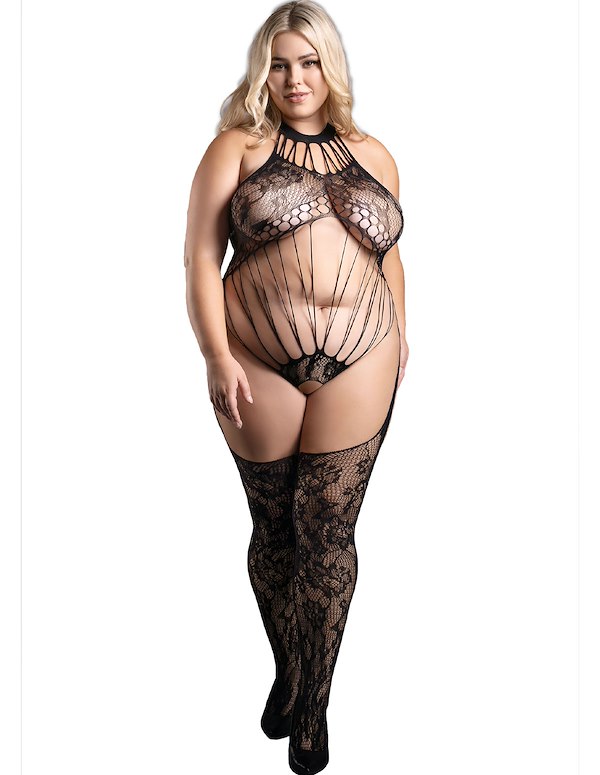DECLARATION CROTCHLESS PLUS SIZE TEDDY BODYSTOCKING ALT2 view Color: BK