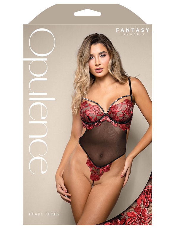 VIBRANT FLORAL EMBROIDERED TEDDY WITH PEARL DETAIL ALT2 view Color: RB