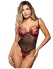 Additional RED/BLACK view of product VIBRANT FLORAL EMBROIDERED TEDDY WITH PEARL DETAIL with color code RB
