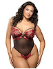 Additional RED/BLACK view of product VIBRANT FLORAL EMBROIDERED PLUS SIZE TEDDY WITH PEARL DETAIL with color code RB