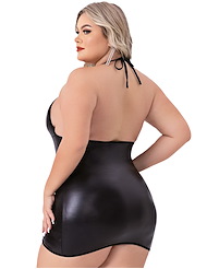 Alternate back view of BACI WETLOOK PLUS SIZE MINI DRESS