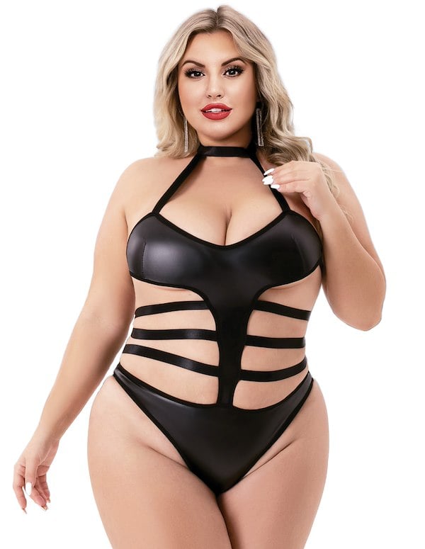 Baci Halter Top Wetlook Plus Size Teddy default view Color: BK