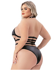 Alternate back view of BACI HALTER TOP WETLOOK PLUS SIZE TEDDY