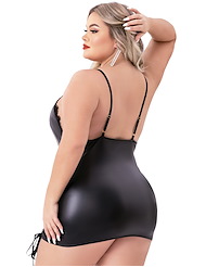 Alternate back view of BACI LACE-UP WETLOOK PLUS SIZE MINI DRESS