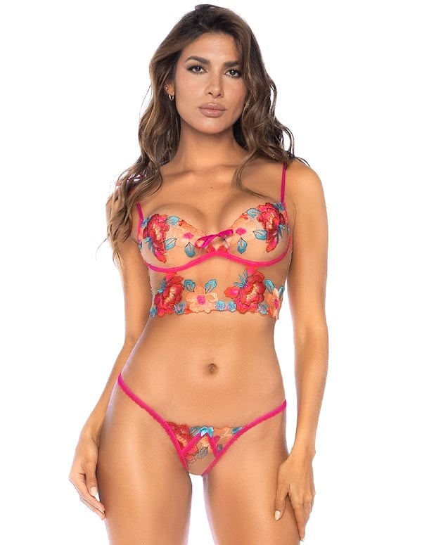 Seductive Garden Long Line Bra And Panty Set default view Color: PFL