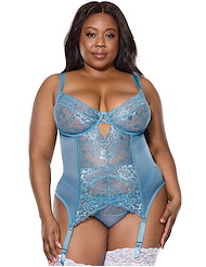 Front view of CELESTE PLUS SIZE BUSTIER AND THONG