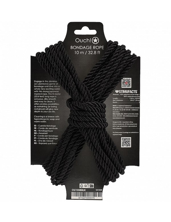Ouch Black Bondage Rope - 10M ALT1 view Color: BK