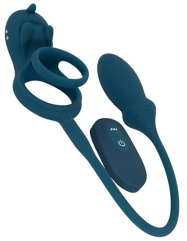 ONE LOVE - VIBRATING COCK & BALL RING WITH PLUG ALT2 view Color: GR