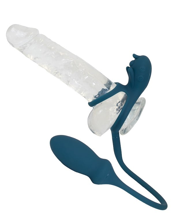 ONE LOVE - VIBRATING COCK & BALL RING WITH PLUG ALT4 view Color: GR