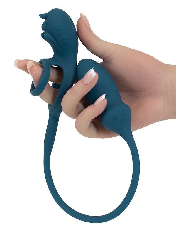 ONE LOVE - VIBRATING COCK & BALL RING WITH PLUG ALT5 view Color: GR