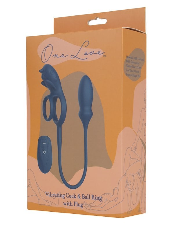 ONE LOVE - VIBRATING COCK & BALL RING WITH PLUG ALT6 view Color: GR