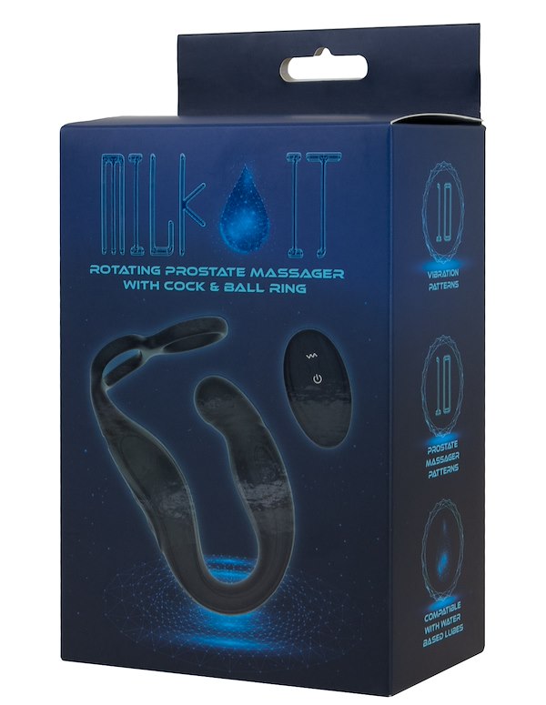 MILK IT - ROTATING PROSTATE MASSAGER WITH COCK & BALL RING ALT4 view Color: BK
