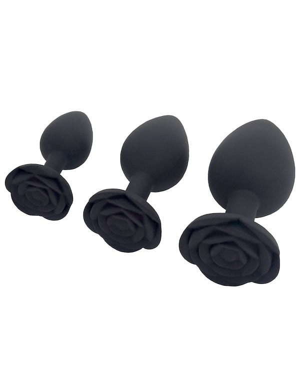 ROSARIUM - TRIO ROSE SILICONE PLUG SET - IMPERFECT BOX ALT1 view Color: BK