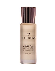 Front view of HIGH ON LOVE SENSUAL MINI MASSAGE OIL - STRAWBERRIES & CHAMPAGNE