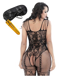 Alternate back view of DATE NIGHT DELIGHT - BODYSTOCKING W/ MASK & BULLET - IMPERFECT BOX