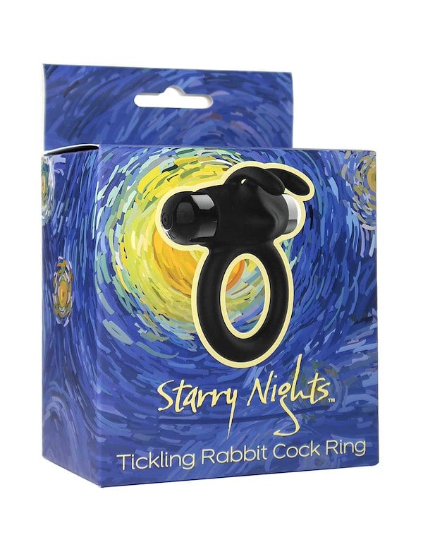 STARRY NIGHTS - TICKLING RABBIT COCK RING - IMPERFECT BOX alt5 view Color: BK