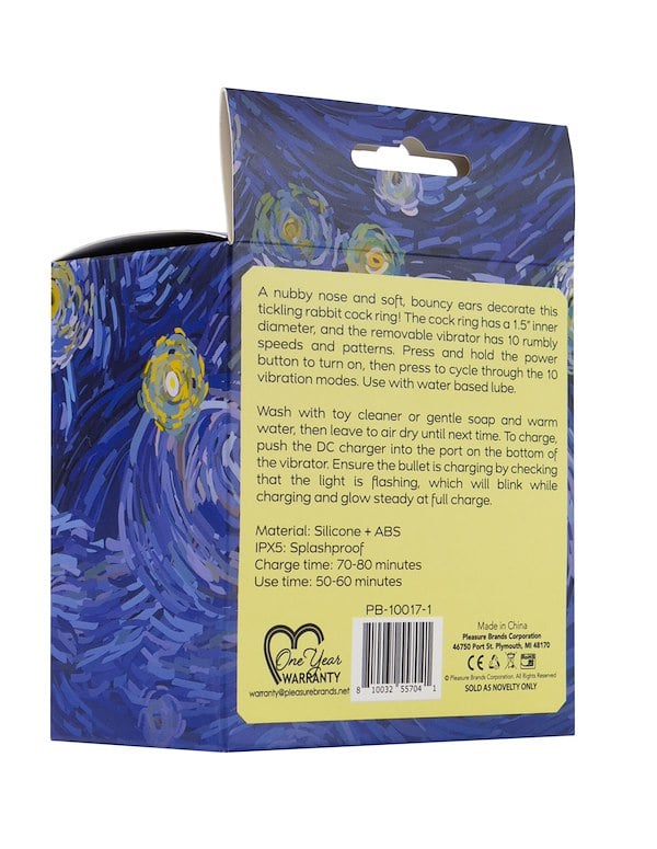 STARRY NIGHTS - TICKLING RABBIT COCK RING - IMPERFECT BOX alt6 view Color: BK