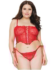 Front view of ELSIE PLUS SIZE CAMI TOP AND TIE SIDE BOTTOM