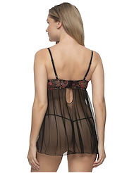 Alternate back view of BESAME PRINTED LACE BABYDOLL AND G-STRING