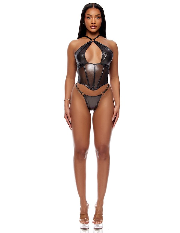 LIQUID METAL BUSTIER AND PANTY ALT2 view Color: GNM