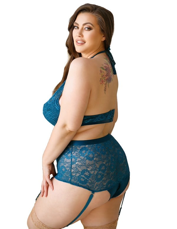 SHAY HIGH NECK BRA AND GARTERED CROTCHLESS PANTY SET ALT1 view Color: TL