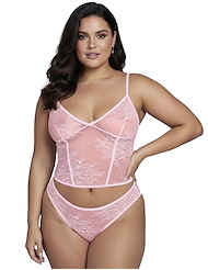 Front view of SHOWGIRL SHEER LACE TOP AND PANTY PLUS SIZE SET