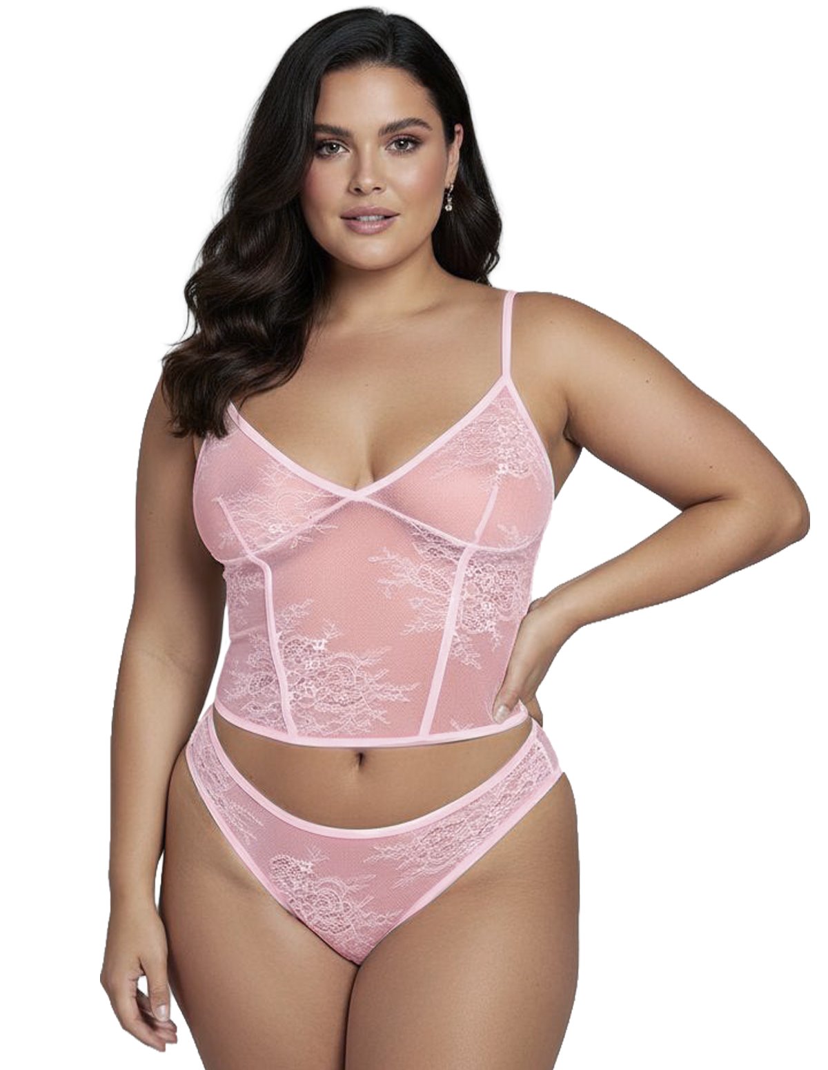 alternate image for SHOWGIRL SHEER LACE TOP AND PANTY PLUS SIZE SET
