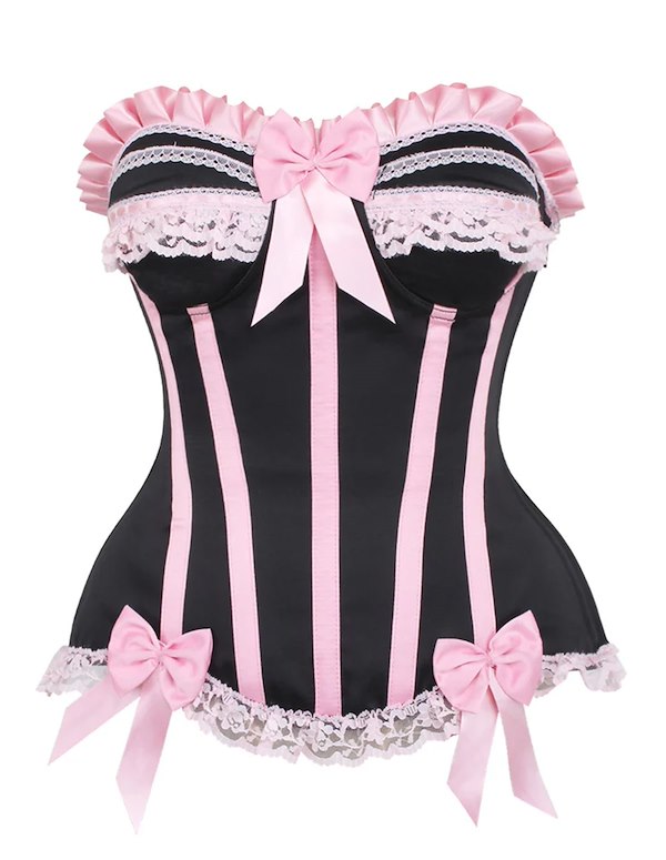 TOP DRAWER STEEL BONED SATIN BURLESQUE CORSET ALT3 view Color: BP