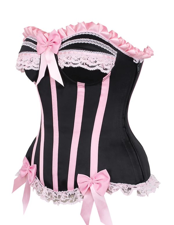 TOP DRAWER STEEL BONED SATIN BURLESQUE CORSET ALT4 view Color: BP