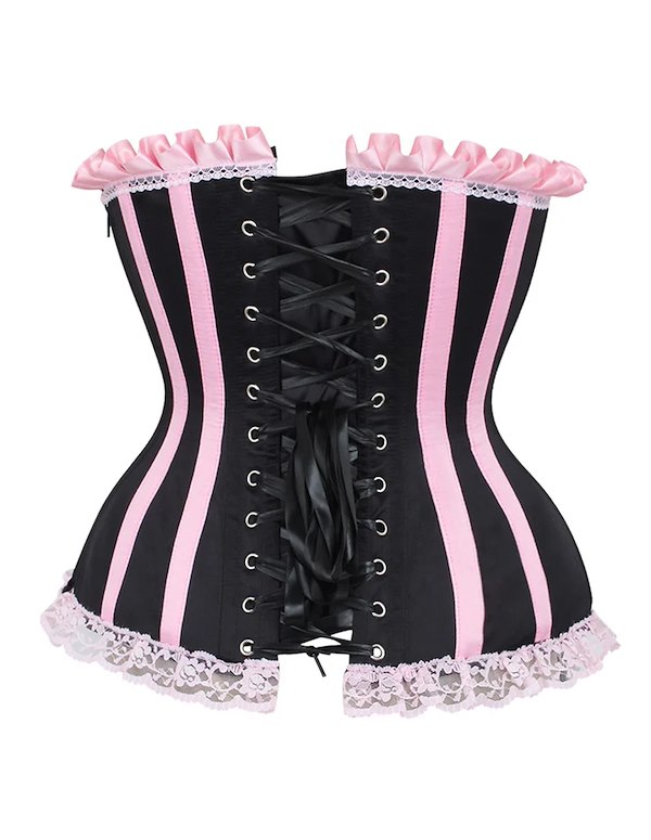 TOP DRAWER STEEL BONED SATIN BURLESQUE CORSET ALT5 view Color: BP