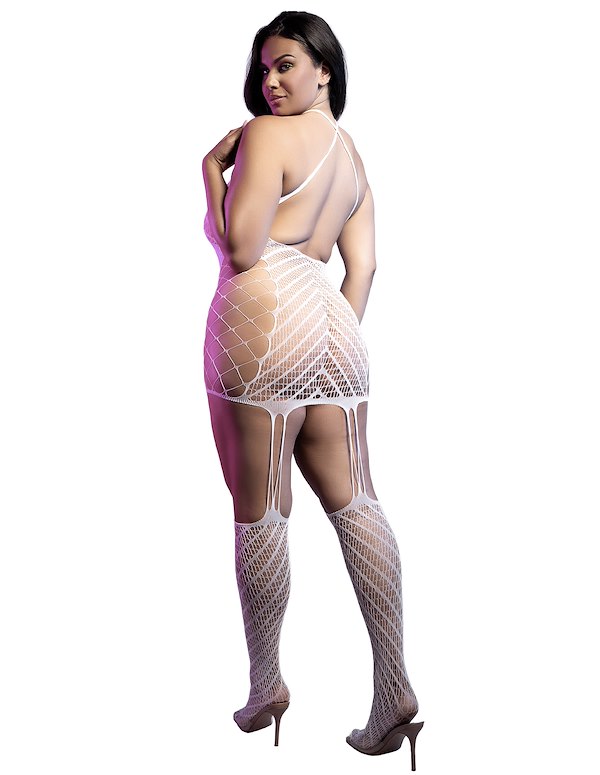 METAMORPHIC GLOW PLUS SIZE BODYSTOCKING DRESS ALT3 view Color: WH
