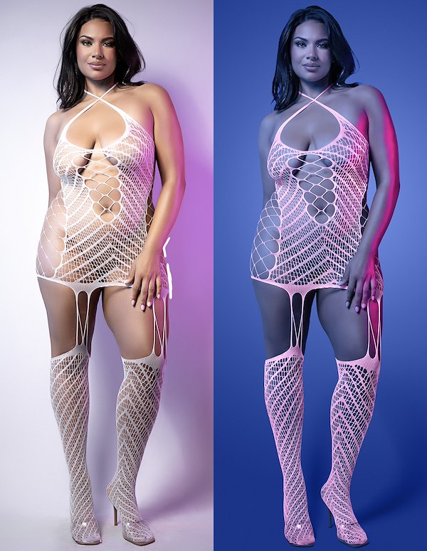 METAMORPHIC GLOW PLUS SIZE BODYSTOCKING DRESS ALT4 view Color: WH
